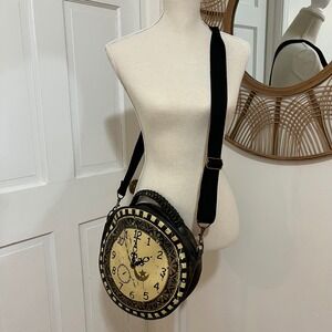 Lost Queen Round Clock Face Crossbody Bag Steampunk Whimsical Faux Leather